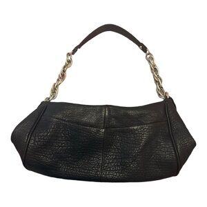 👜 ELLIOT LUCCA Black LEATHER Handbag With Gold/Silver Chain Links Handle